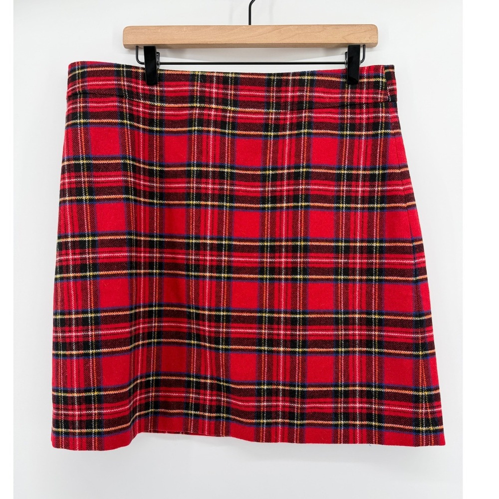 J.Crew Red Stewart Plaid Wool Blend Mini Skirt Size 14 NWT BV140